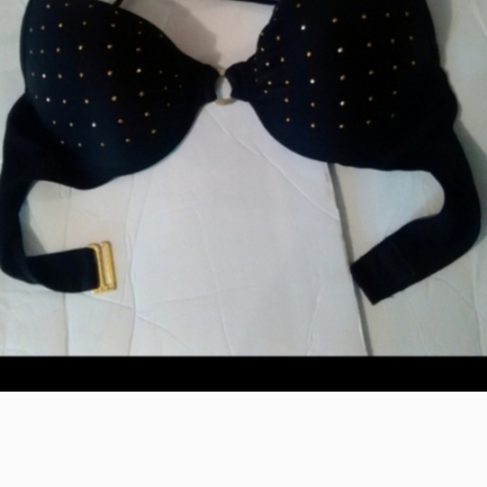 Black Studded Push-Up Bikini TopSmart & Sexy Black Bra with Gold Accents.38C
